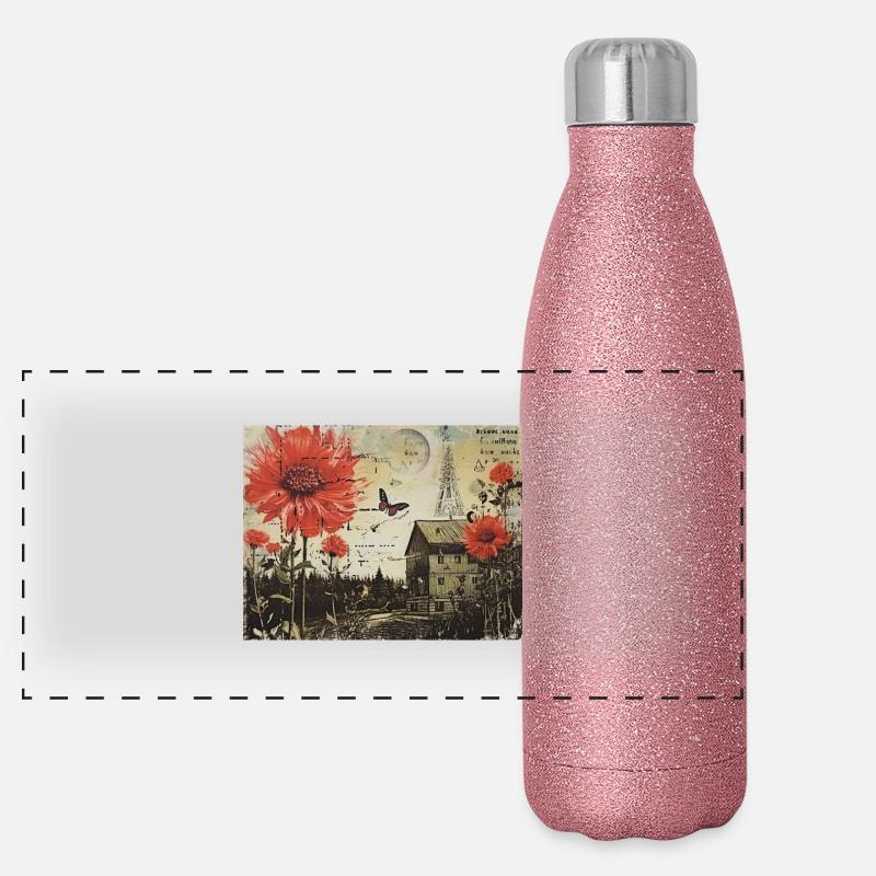 Vintage Design - Panoramic Glitter Thermal Bottle 500 ml - pink glitter