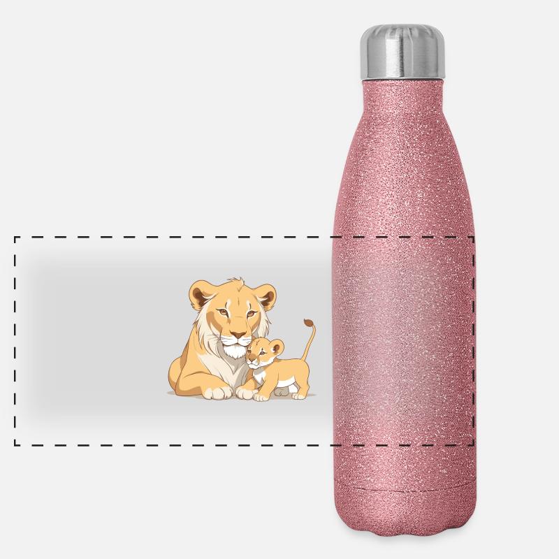 Löwenmama mit Kind Panorama Glitzer Isolierflasche 500 ml