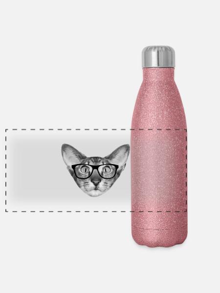 Oriental shorthair cat - Panoramic Glitter Thermal Bottle 500 ml - pink glitter - Front