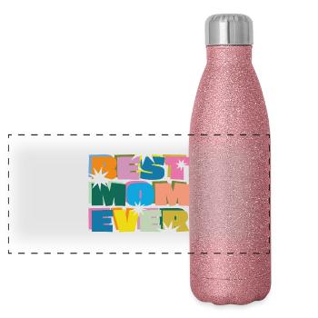 Best mom ever - Gourde isotherme panoramique pailletée 500 ml - paillettes roses - Devant
