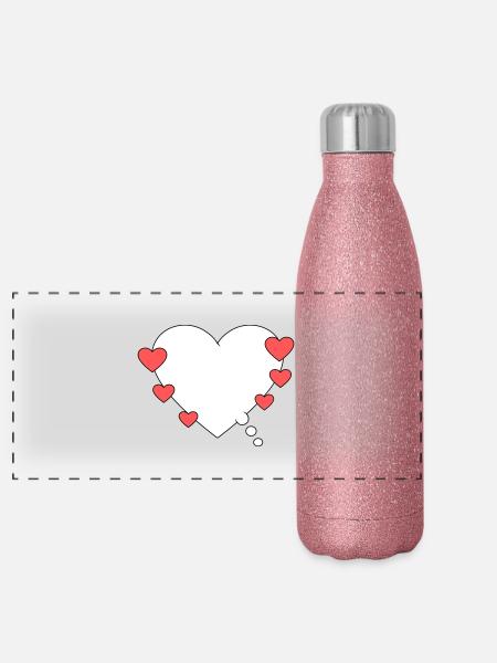 Thought bubble with heart - Panoramic Glitter Thermal Bottle 500 ml - pink glitter - Front