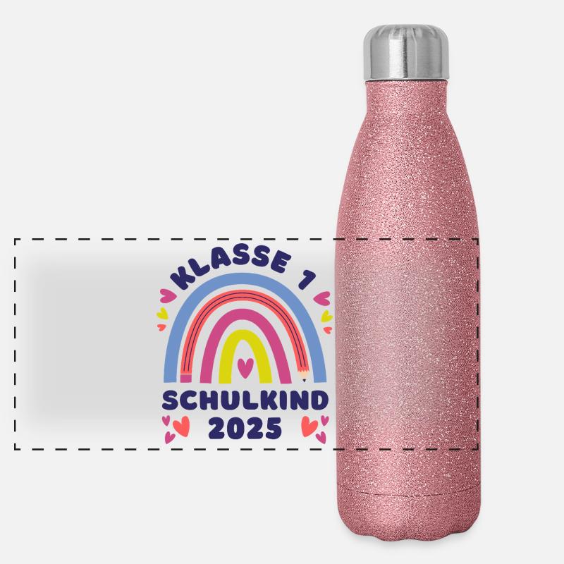 Klasse 1 - Schulkind 2025 - Regenbogen mit Stift Panorama Glitzer Isolierflasche 500 ml