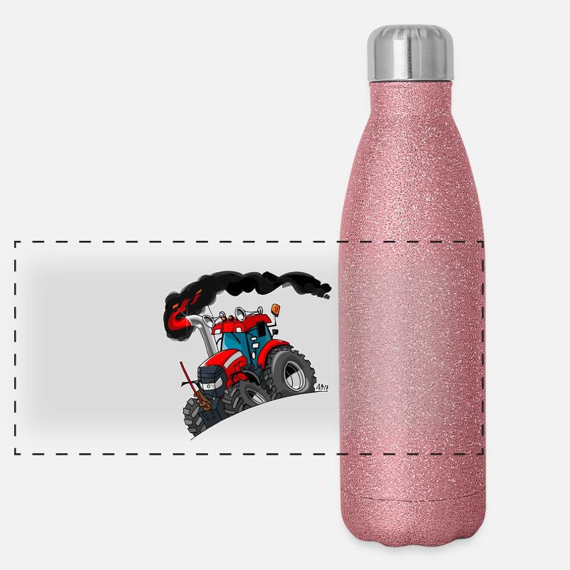 TRACTEUR ROUGE bordure blanche Gourde isotherme panoramique pailletée 500 ml