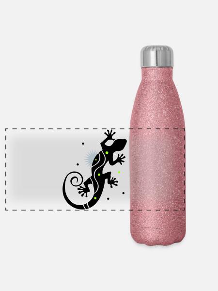 Stilisierter Gecko im klaren Vektorstil - Panorama Glitzer Isolierflasche 500 ml - Pink Glitzer - Vorne