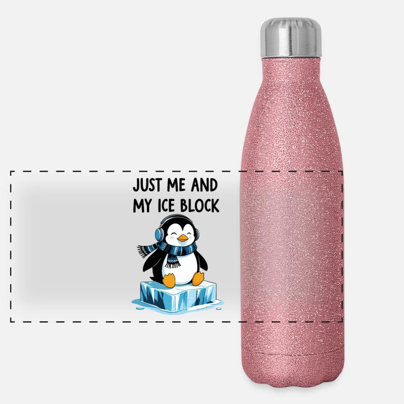 Nur ich und mein Eisblock – Chilliger Pinguin Panorama Glitzer Isolierflasche 500 ml