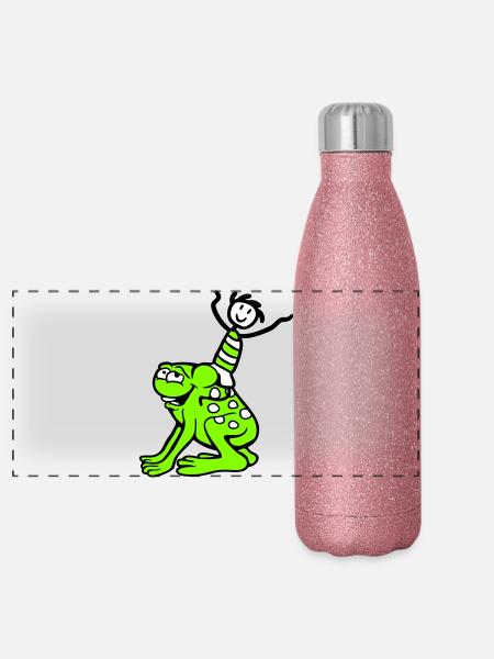 2 Freunde Frosch Junge Reiten Team Kröte Lustig - Panorama Glitzer Isolierflasche 500 ml - Pink Glitzer - Vorne
