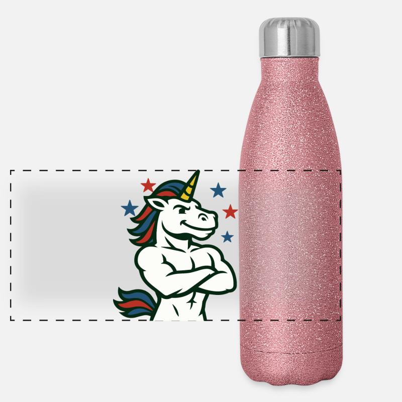 Selbstbewusste Einhorn-Illustration Panorama Glitzer Isolierflasche 500 ml