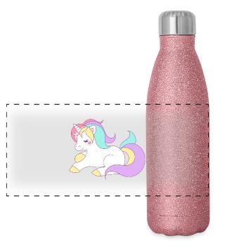 Einhorn - Panorama Glitzer Isolierflasche 500 ml - Pink Glitzer - Vorne