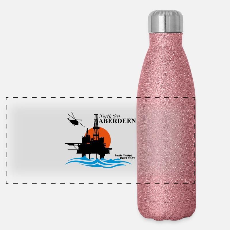 North Sea Aberdeen Oil Rig Platform Panoramic Glitter Thermal Bottle 500 ml