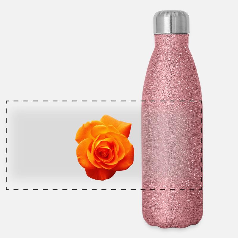 Orangene Blume Panorama Glitzer Isolierflasche 500 ml