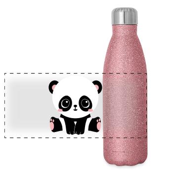 panda - Gourde isotherme panoramique pailletée 500 ml - paillettes roses - Devant