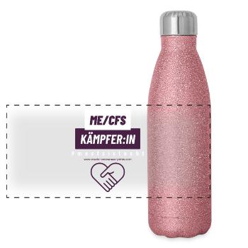 ME/CFS KÄMPFER:IN 💪 - aubergine II 💜 - Panorama Glitzer Isolierflasche 500 ml - Pink Glitzer - Vorne
