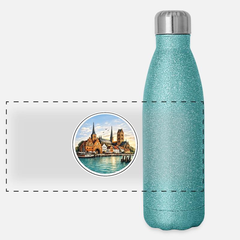 Le paysage urbain de Wismar est important Gourde isotherme panoramique pailletée 500 ml