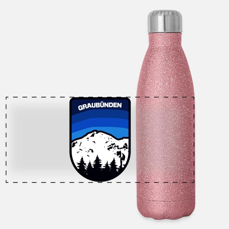 Graubünden Berglandschaft Emblem Panorama Glitzer Isolierflasche 500 ml