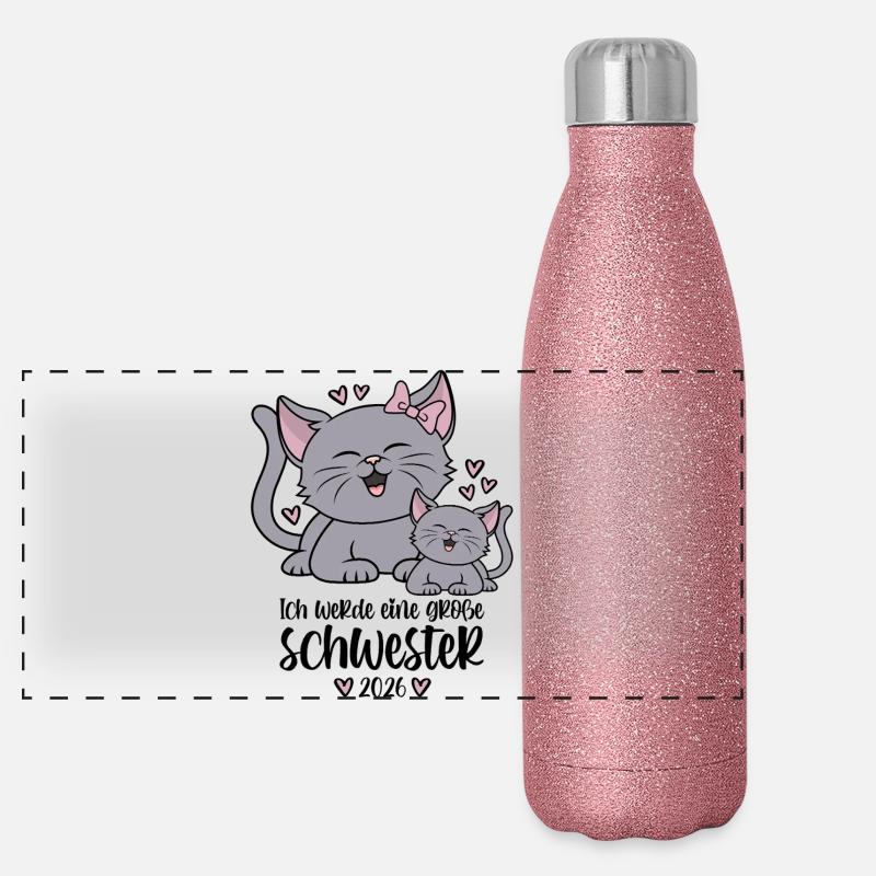Große Schwester 2026 Kätzchen Katze Katzen Kinder Panorama Glitzer Isolierflasche 500 ml