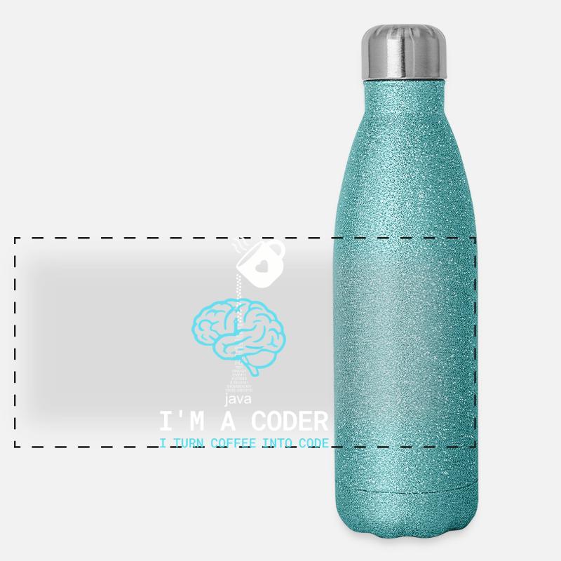 Coder T-Shirt: Coffee into Code – Nerdy Programmie Panoramic Glitter Thermal Bottle 500 ml