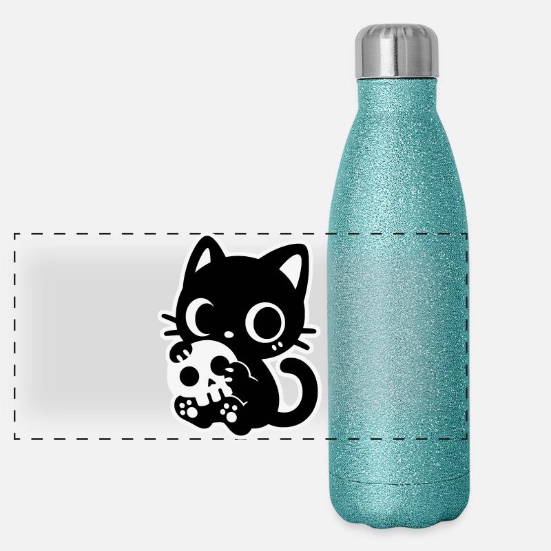 Chat mignon effrayant avec un crâne | Kawaii Spooky Mot Gourde isotherme panoramique pailletée 500 ml