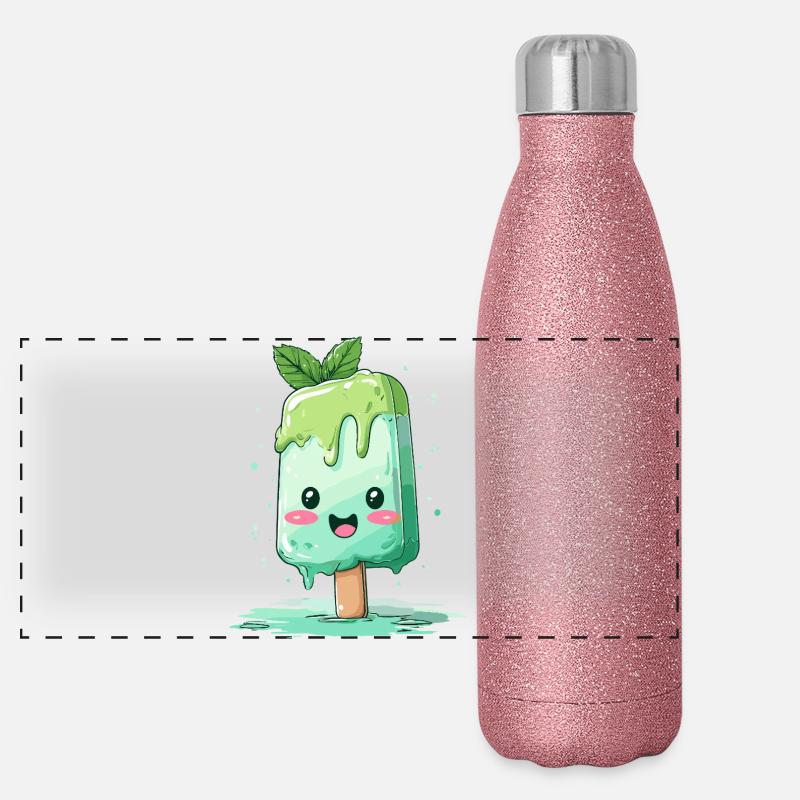 Pops Kawaii vert menthe Gourde isotherme panoramique pailletée 500 ml