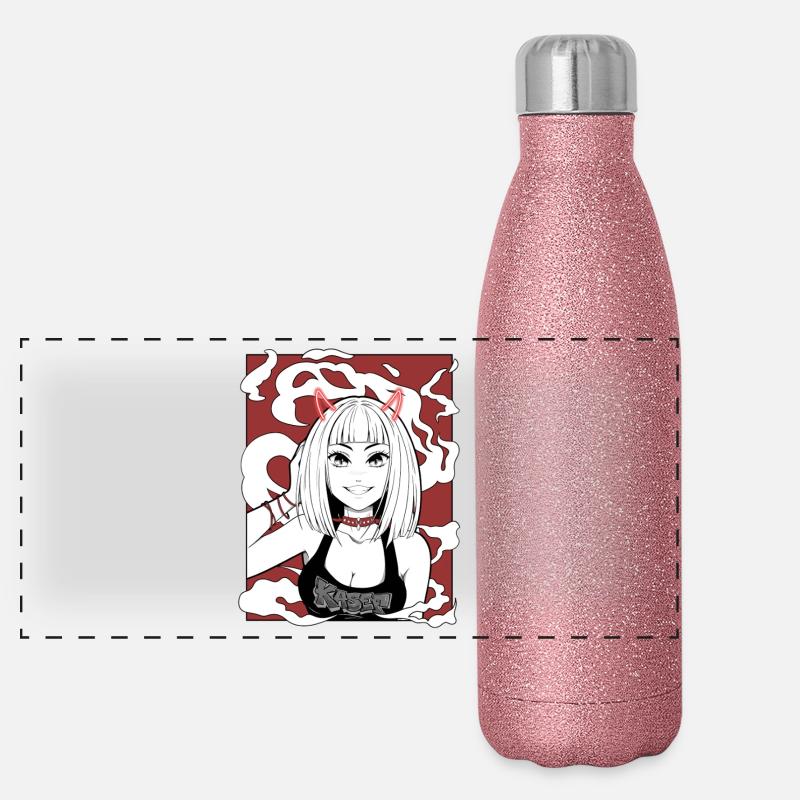 Anime Devil Girl Goth Design Panoramic Glitter Thermal Bottle 500 ml