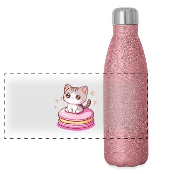chat macaron - Gourde isotherme panoramique pailletée 500 ml - paillettes roses - Devant