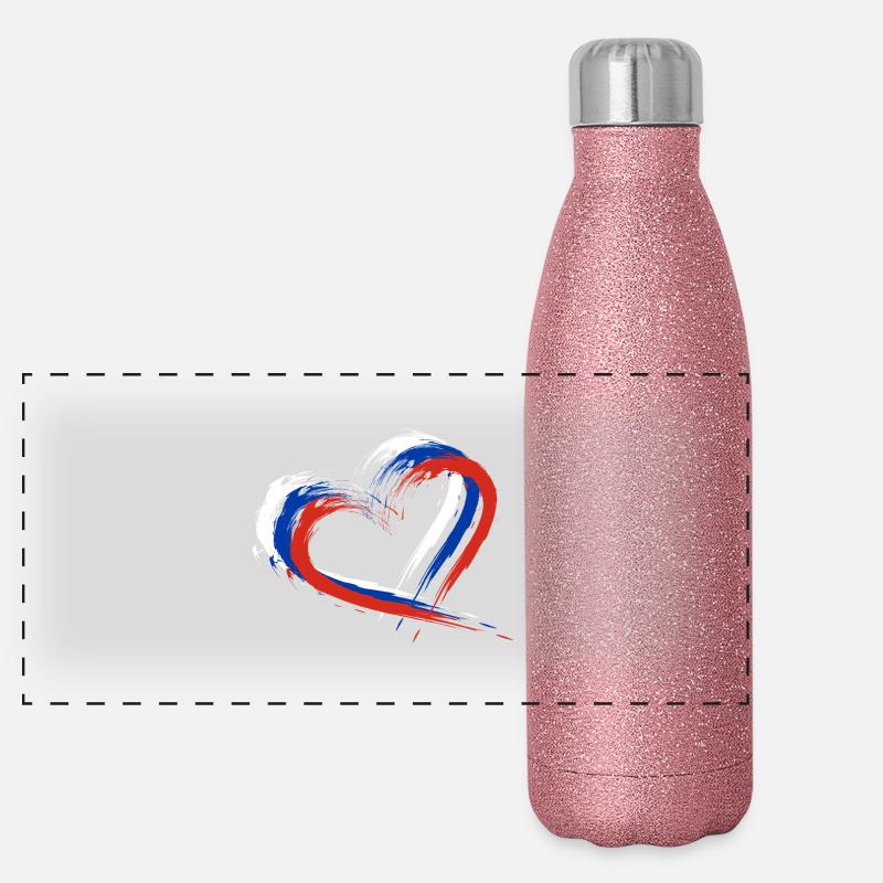 Drapeau brosse coeur Russie drapeau design couleurs Gourde isotherme panoramique pailletée 500 ml