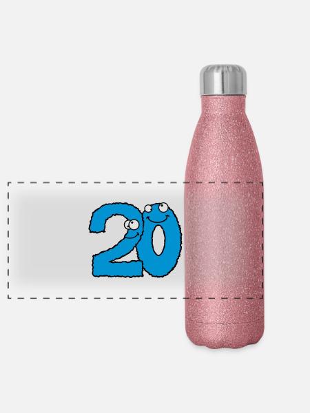 Drôle 20 vingt monstres comiques - Gourde isotherme panoramique pailletée 500 ml - paillettes roses - Devant