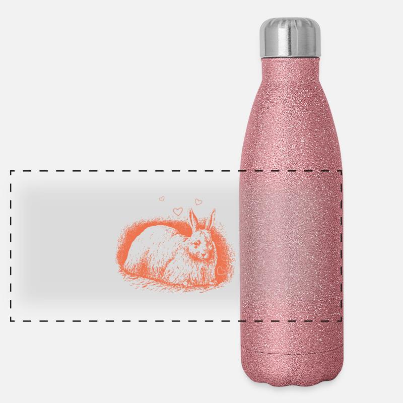 Retro Bunny with Hearts Easter Bunny Panoramic Glitter Thermal Bottle 500 ml