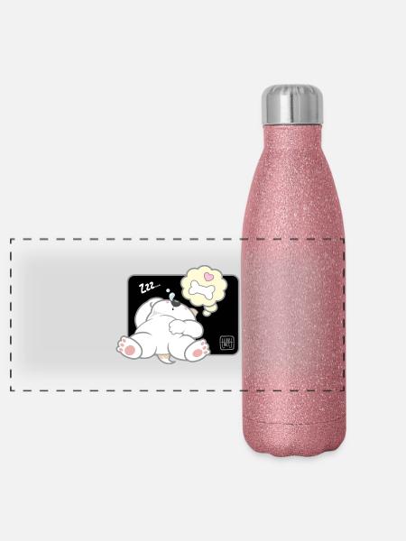 Dog Korean - Japanese Style 11 - Panoramic Glitter Thermal Bottle 500 ml - pink glitter - Front