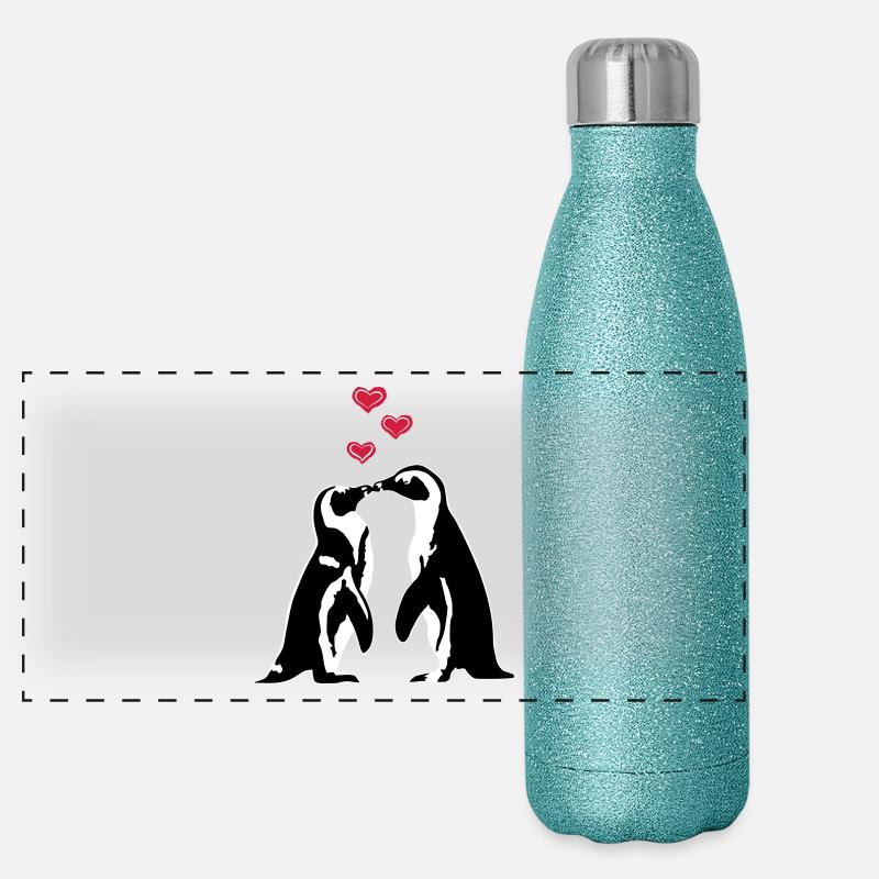 Verliebte Pinguine Panorama Glitzer Isolierflasche 500 ml