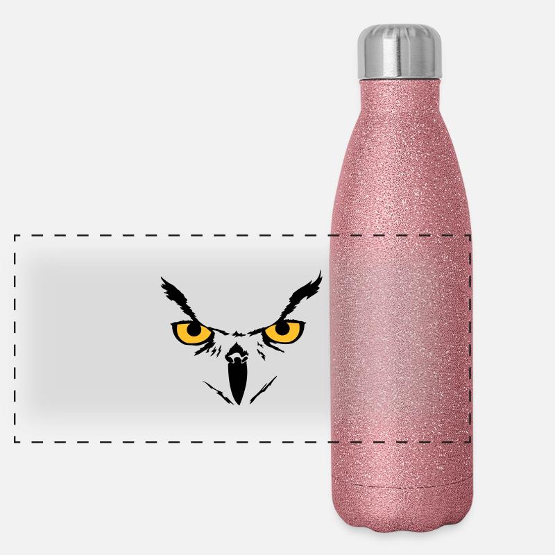 visage de hibou Gourde isotherme panoramique pailletée 500 ml