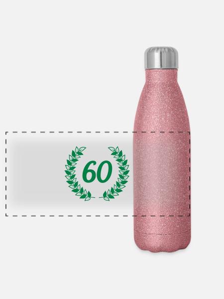 sixtieth 60th 60 birthday - Panoramic Glitter Thermal Bottle 500 ml - pink glitter - Front