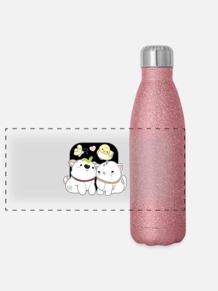 Dog Korean - Japanese Style 13 - Panoramic Glitter Thermal Bottle 500 ml - pink glitter - Front