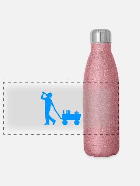 Fête des pères - Gourde isotherme panoramique pailletée 500 ml - paillettes roses - Devant