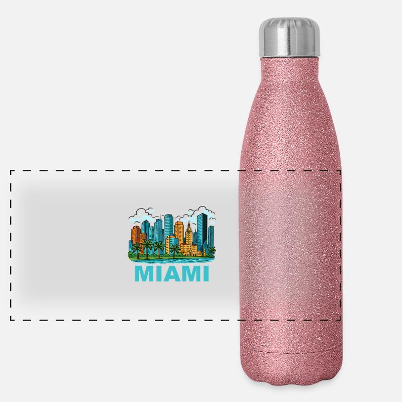 miami stadt Panorama Glitzer Isolierflasche 500 ml