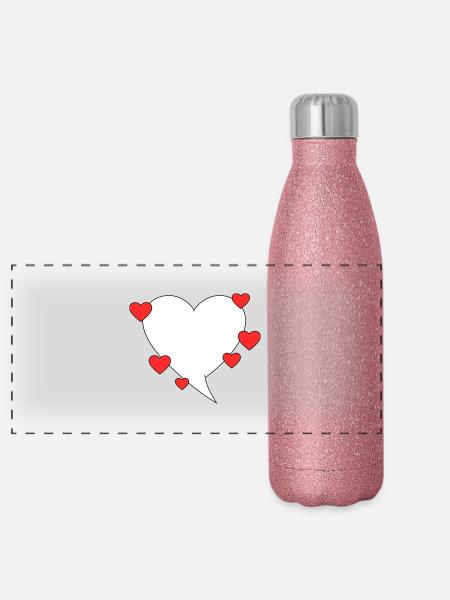 Speech bubble with hearts - Panoramic Glitter Thermal Bottle 500 ml - pink glitter - Front