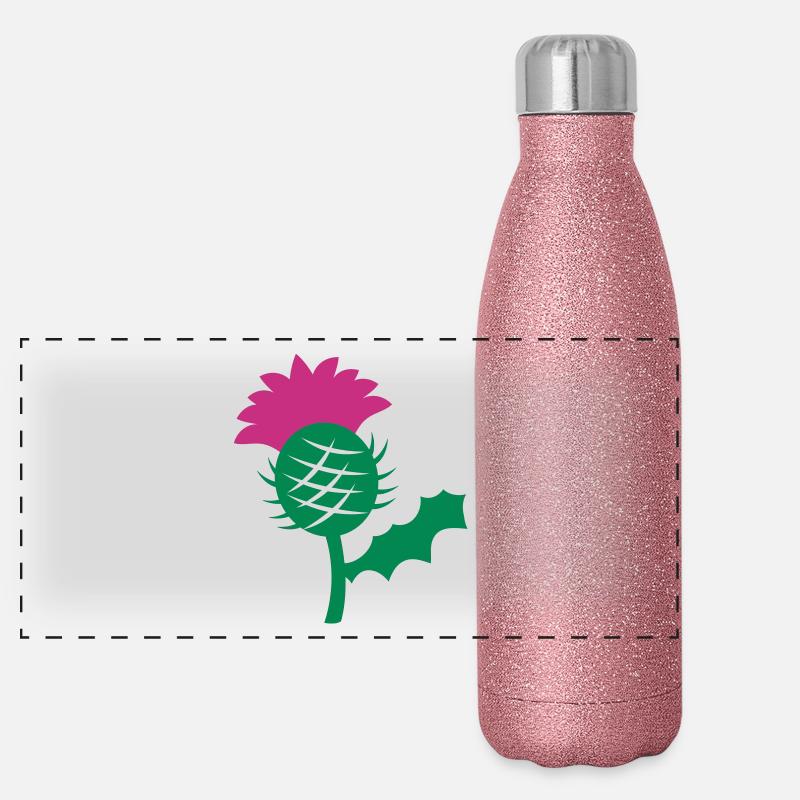 Einzel Kopf Blume der schottischen Distel Panorama Glitzer Isolierflasche 500 ml