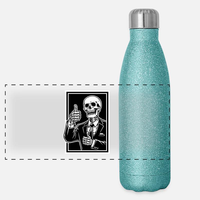 Skelett im Anzug Daumen hoch Panorama Glitzer Isolierflasche 500 ml