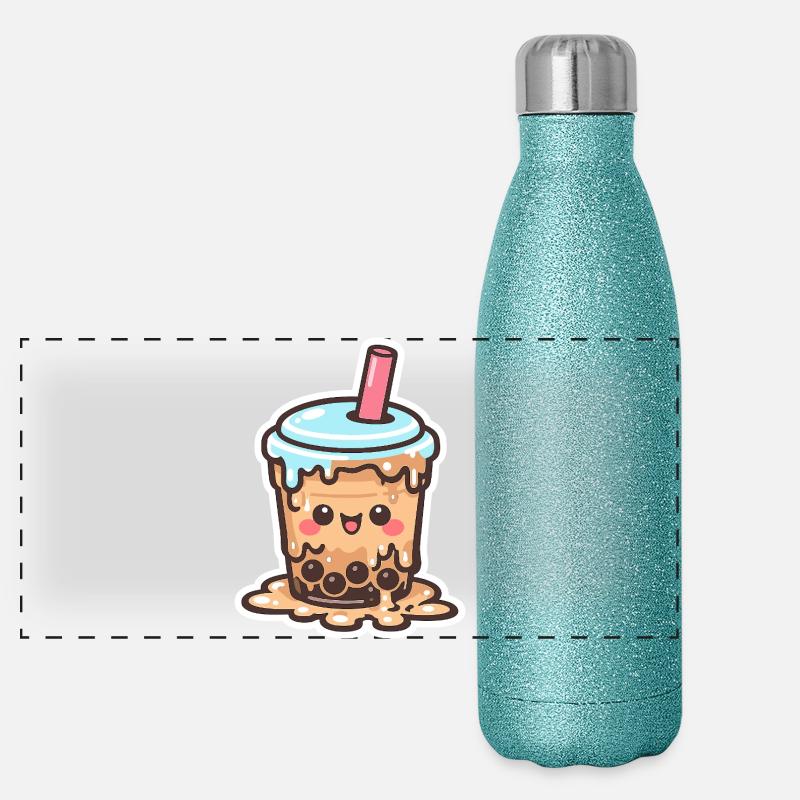 Kawaii Boba Tropfenbecher Bubbletea Panorama Glitzer Isolierflasche 500 ml