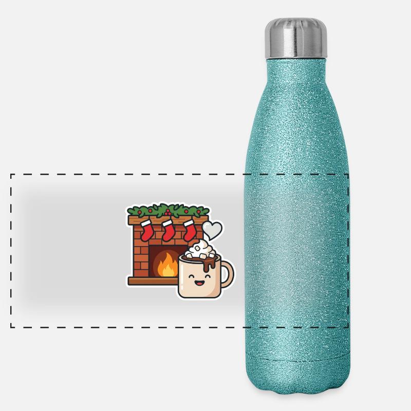 Chocomel chaud près du feu joyeux Gourde isotherme panoramique pailletée 500 ml
