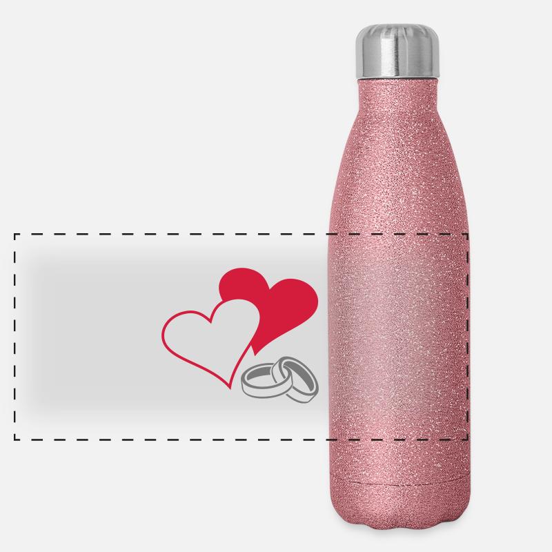 Herzen und Ringe Panorama Glitzer Isolierflasche 500 ml