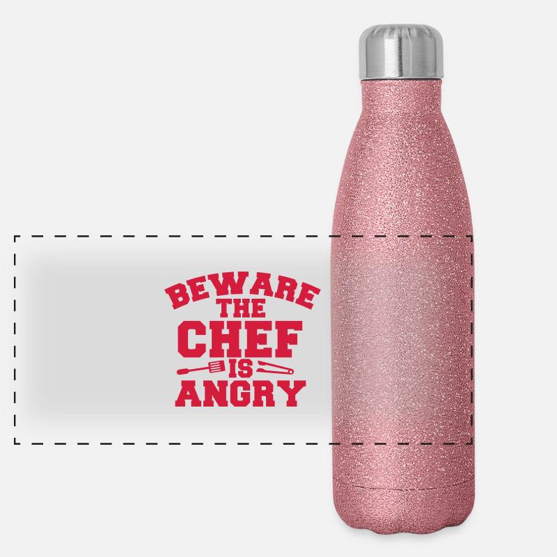beware the chef cook is angry! tongs and fork Panoramic Glitter Thermal Bottle 500 ml