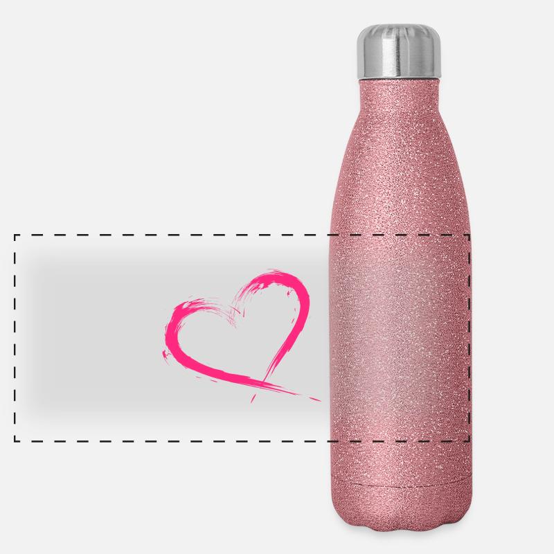 Heart Design Brush pink pink New variant Panoramic Glitter Thermal Bottle 500 ml