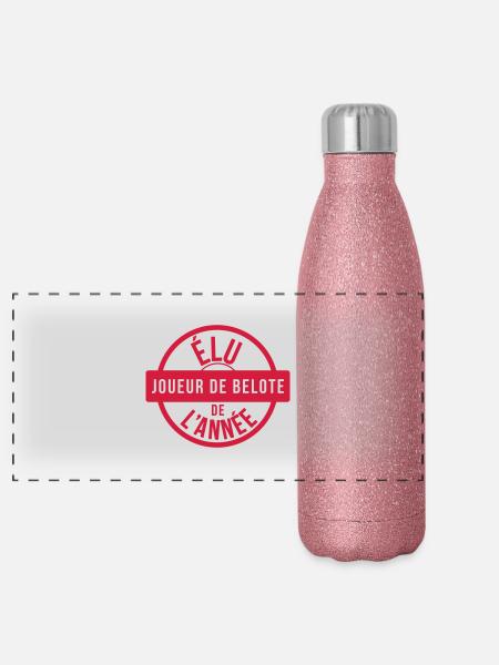 Jeu de cartes / Tarot / Belote / Rami / Poker - Gourde isotherme panoramique pailletée 500 ml - paillettes roses - Devant