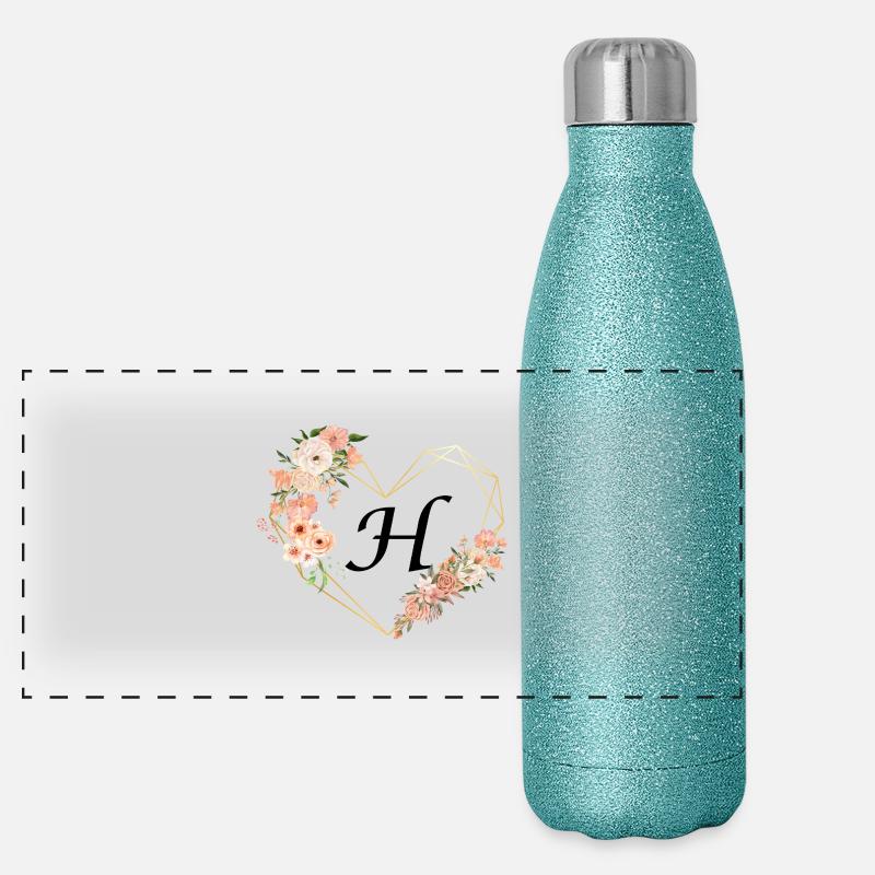 Buchstabe h florales goldenes Herz Panorama Glitzer Isolierflasche 500 ml