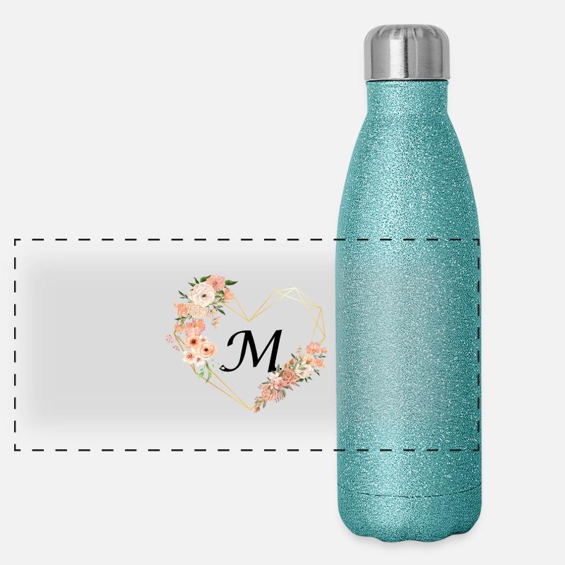 Letter m floral golden heart Panoramic Glitter Thermal Bottle 500 ml