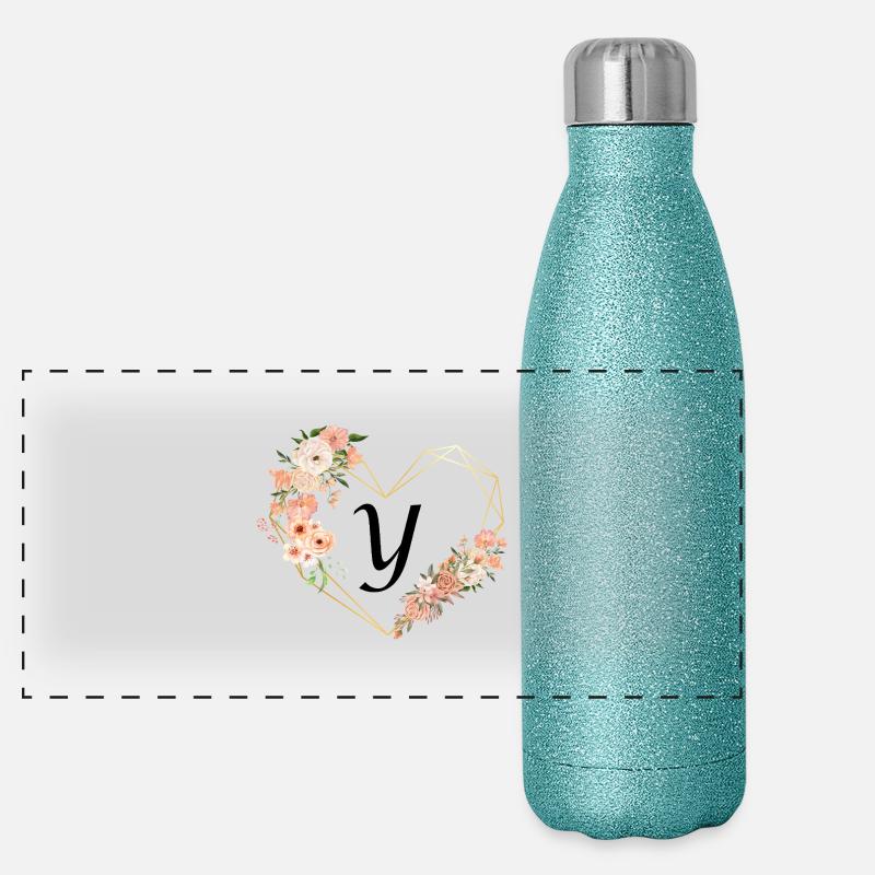 Buchstabe y florales goldenes Herz Panorama Glitzer Isolierflasche 500 ml