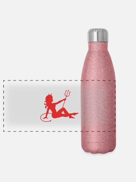 Erotisch Teufel Mädchen - Panorama Glitzer Isolierflasche 500 ml - Pink Glitzer - Vorne
