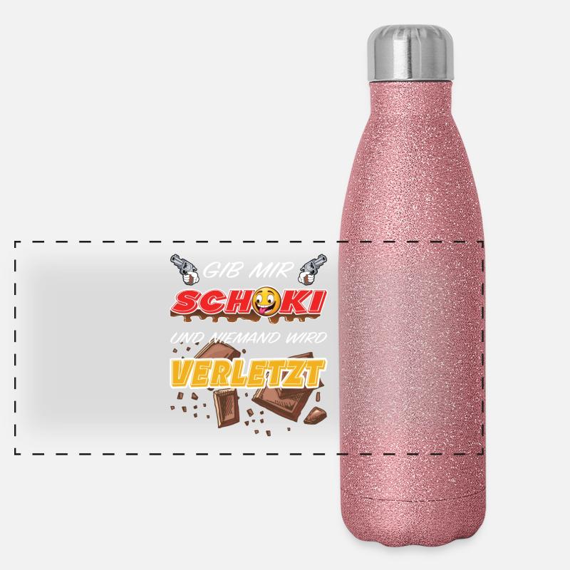 lustig witziger Schoki Schokoladen Spruch Panorama Glitzer Isolierflasche 500 ml