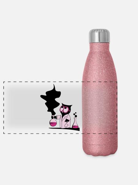 Dr rer nat Owl - Panoramic Glitter Thermal Bottle 500 ml - pink glitter - Front