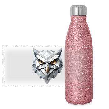 Eule Maske - Low Poly Design - Panorama Glitzer Isolierflasche 500 ml - Pink Glitzer - Vorne
